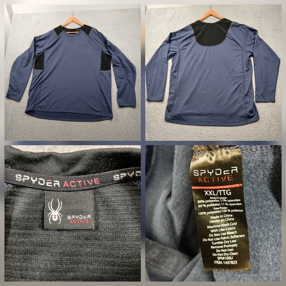 Spyder Active Long Sleeve Performance Shirt Mens XXL Blue Black Athletic‎